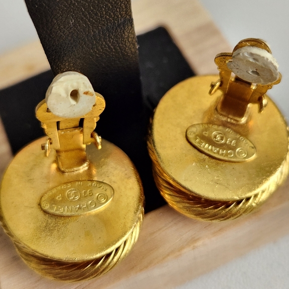 CHANEL Pearl Rhinestone Gold Tone Earrings - Picture 6 of 8